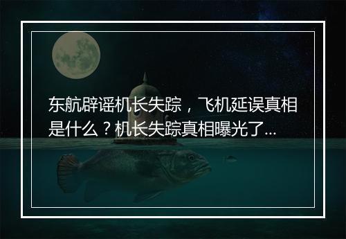 东航辟谣机长失踪,飞机延误真相是什么?机长失踪真相曝光了吗?
