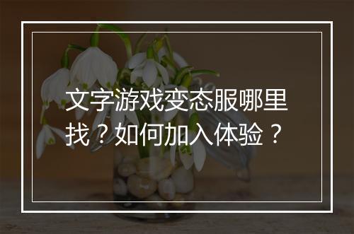 文字游戏变态服哪里找?如何加入体验?