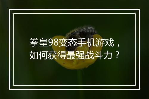 拳皇98变态手机游戏,如何获得最强战斗力?