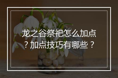 龙之谷祭祀怎么加点?加点技巧有哪些?