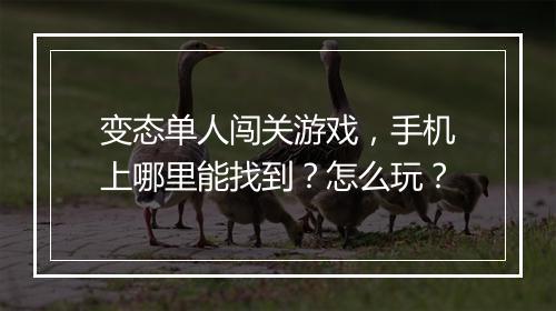 变态单人闯关游戏,手机上哪里能找到?怎么玩?
