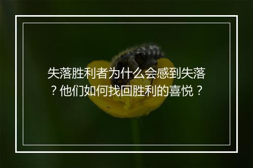 失落胜利者为什么会感到失落?他们如何找回胜利的喜悦?