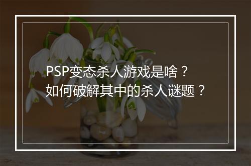 PSP变态杀人游戏是啥?如何破解其中的杀人谜题?