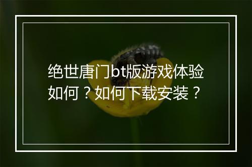 绝世唐门bt版游戏体验如何?如何下载安装?