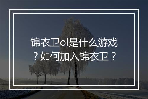 锦衣卫ol是什么游戏？如何加入锦衣卫？