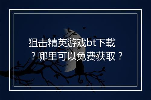 狙击精英游戏bt下载？哪里可以免费获取？