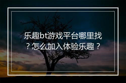 乐趣bt游戏平台哪里找?怎么加入体验乐趣?