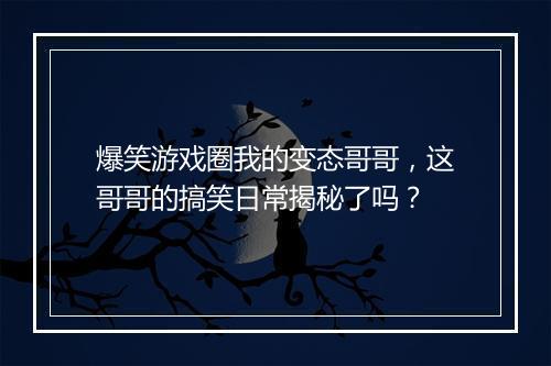 爆笑游戏圈我的变态哥哥,这哥哥的搞笑日常揭秘了吗?