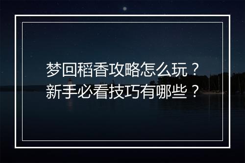 梦回稻香攻略怎么玩？新手必看技巧有哪些？