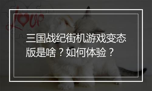 三国战纪街机游戏变态版是啥？如何体验？