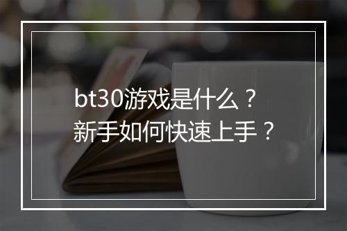 bt30游戏是什么？新手如何快速上手？