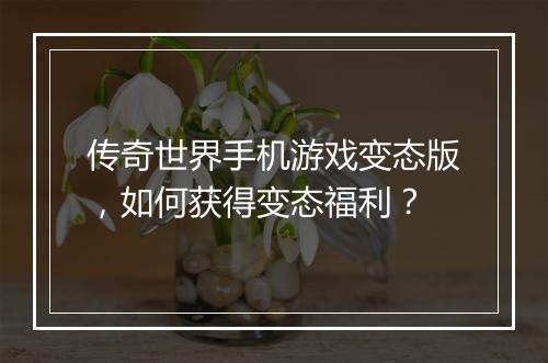 传奇世界手机游戏变态版，如何获得变态福利？
