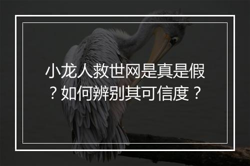 小龙人救世网是真是假？如何辨别其可信度？