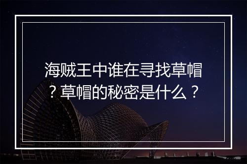 海贼王中谁在寻找草帽？草帽的秘密是什么？