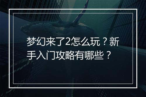 梦幻来了2怎么玩?新手入门攻略有哪些?
