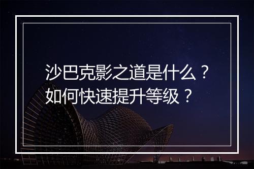 沙巴克影之道是什么?如何快速提升等级?