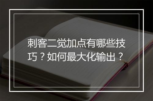 刺客二觉加点有哪些技巧？如何最大化输出？