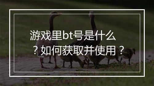 游戏里bt号是什么?如何获取并使用?