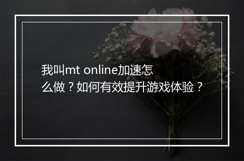 我叫mt online加速怎么做？如何有效提升游戏体验？