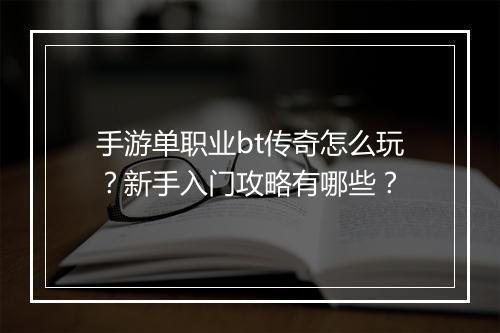 手游单职业bt传奇怎么玩？新手入门攻略有哪些？