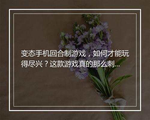 变态手机回合制游戏，如何才能玩得尽兴？这款游戏真的那么刺激吗？