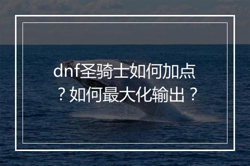 dnf圣骑士如何加点?如何最大化输出?