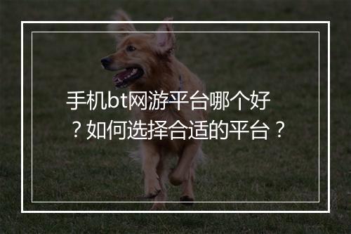 手机bt网游平台哪个好？如何选择合适的平台？