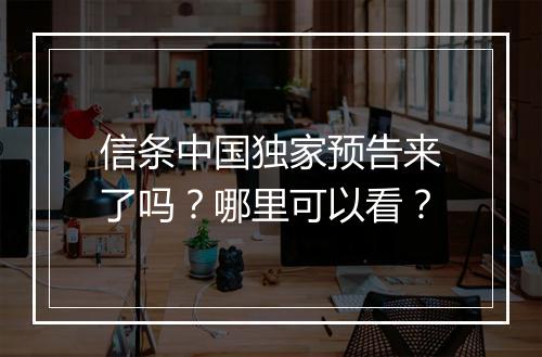 信条中国独家预告来了吗？哪里可以看？
