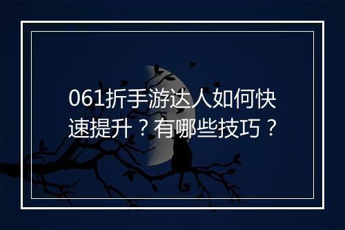 061折手游达人如何快速提升？有哪些技巧？