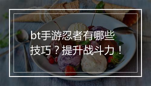 bt手游忍者有哪些技巧？提升战斗力！