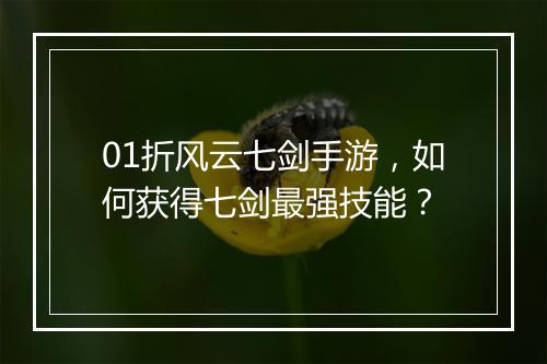 01折风云七剑手游,如何获得七剑最强技能?