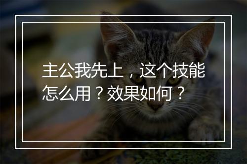 主公我先上，这个技能怎么用？效果如何？