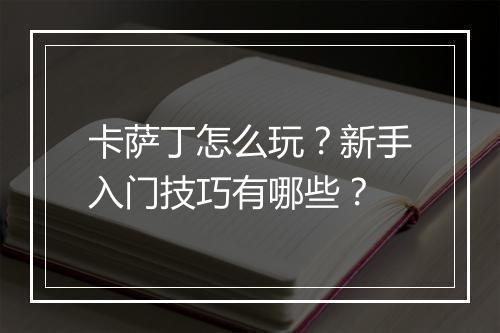 卡萨丁怎么玩？新手入门技巧有哪些？