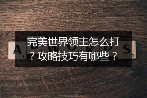 完美世界领主怎么打？攻略技巧有哪些？