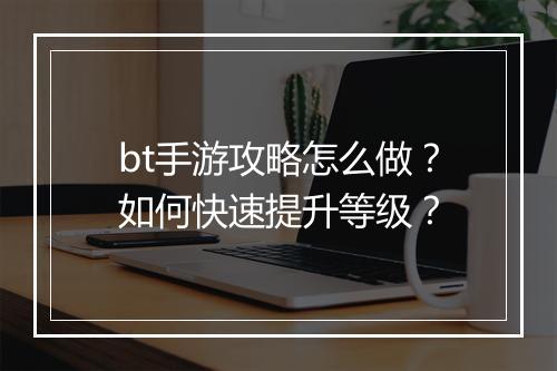 bt手游攻略怎么做?如何快速提升等级?