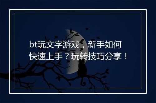 bt玩文字游戏，新手如何快速上手？玩转技巧分享！