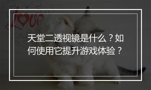 天堂二透视镜是什么？如何使用它提升游戏体验？