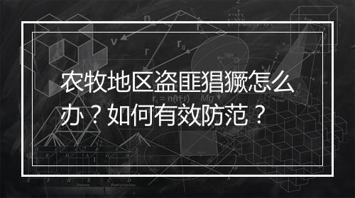 农牧地区盗匪猖獗怎么办？如何有效防范？