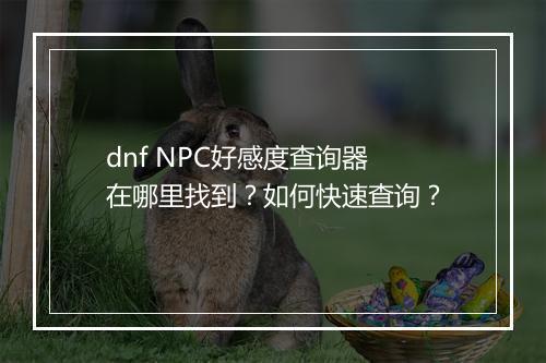 dnf NPC好感度查询器在哪里找到？如何快速查询？