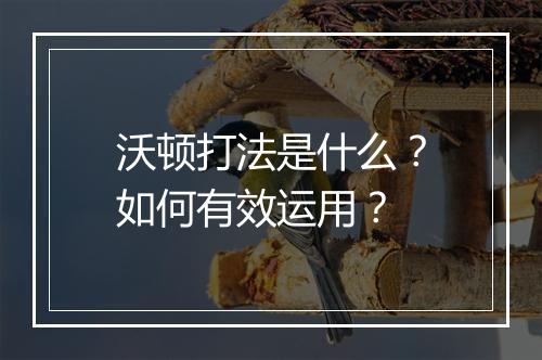 沃顿打法是什么?如何有效运用?