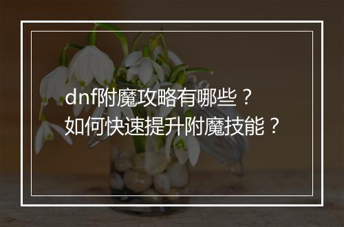 dnf附魔攻略有哪些？如何快速提升附魔技能？
