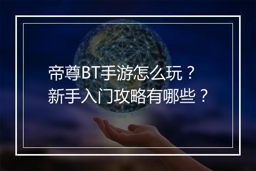 帝尊BT手游怎么玩？新手入门攻略有哪些？