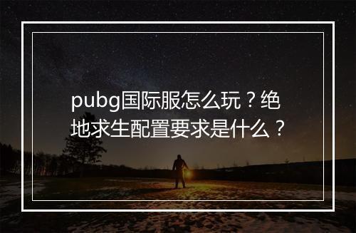 pubg国际服怎么玩?绝地求生配置要求是什么?