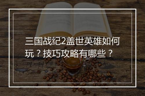 三国战纪2盖世英雄如何玩？技巧攻略有哪些？