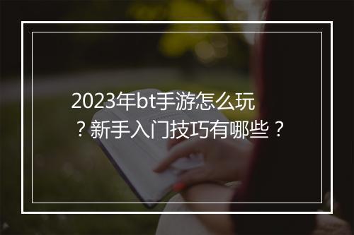 2023年bt手游怎么玩？新手入门技巧有哪些？