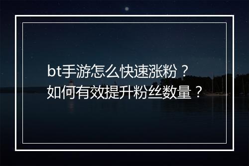 bt手游怎么快速涨粉？如何有效提升粉丝数量？