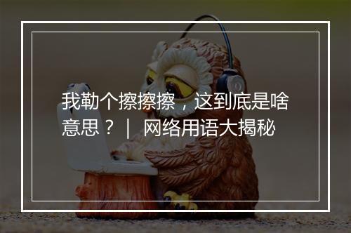 我勒个擦擦擦，这到底是啥意思？｜ 网络用语大揭秘