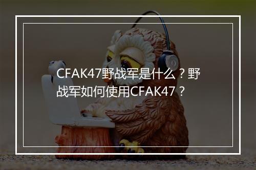 CFAK47野战军是什么?野战军如何使用CFAK47?