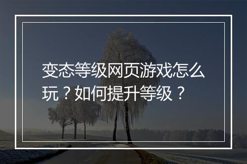 变态等级网页游戏怎么玩?如何提升等级?
