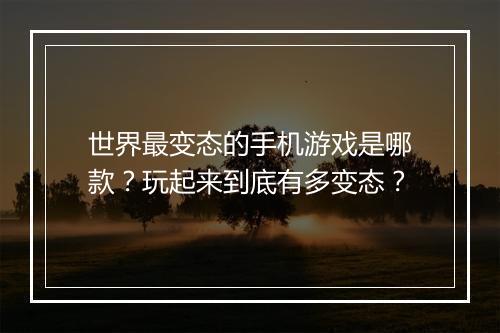 世界最变态的手机游戏是哪款？玩起来到底有多变态？
